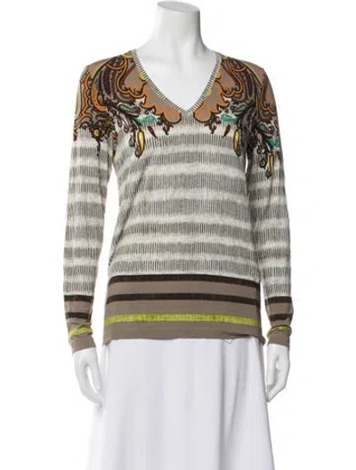 Pre-owned Etro Paisley Print V-neck Top In Neutral