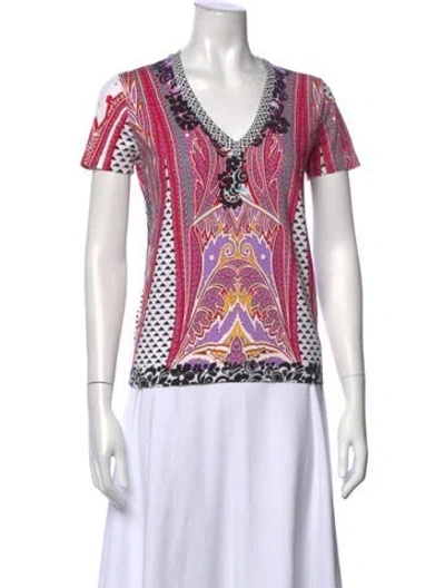 Pre-owned Etro Paisley Print V-neck Top In Pink
