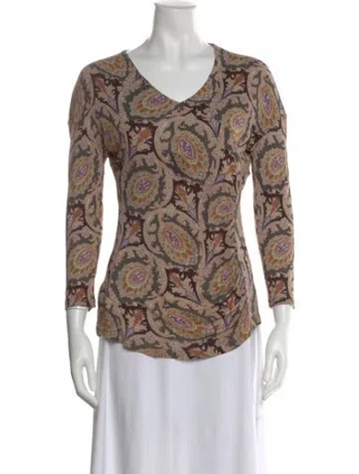Pre-owned Etro Paisley Print V-neck Top In Purple