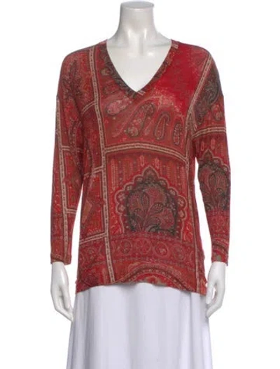 Pre-owned Etro Paisley Print V-neck Top In Red