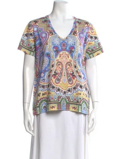 Pre-owned Etro Paisley Print V-neck Top In Yellow