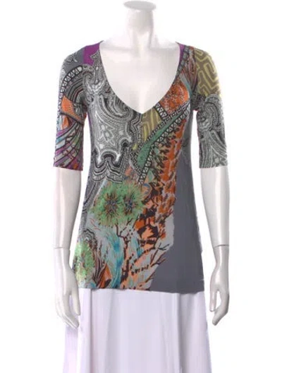 Pre-owned Etro Paisley Print V-neck T-shirt In Blue