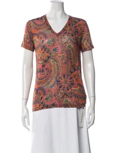 Pre-owned Etro Paisley Print V-neck T-shirt In Pink