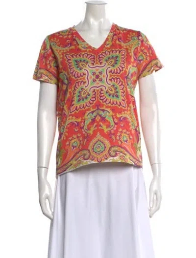 Pre-owned Etro Paisley Print V-neck T-shirt In Pink