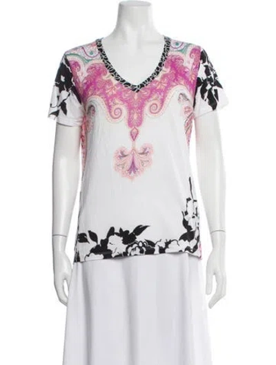 Pre-owned Etro Paisley Print V-neck T-shirt In White