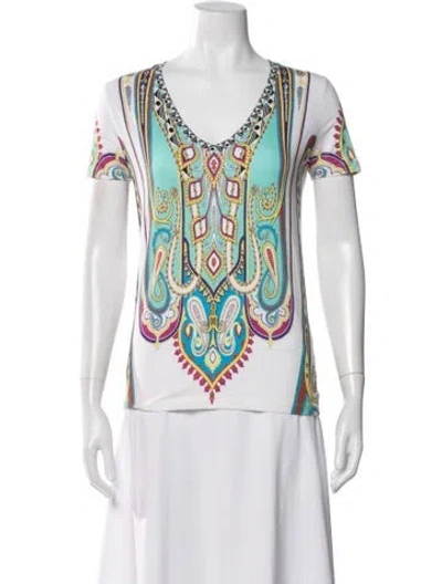 Pre-owned Etro Paisley Print V-neck T-shirt In White