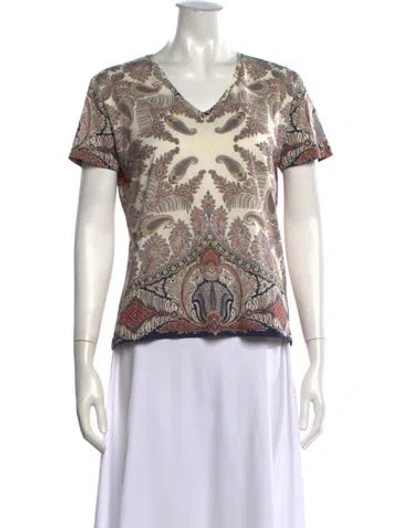 Pre-owned Etro Paisley Print V-neck T-shirt In White