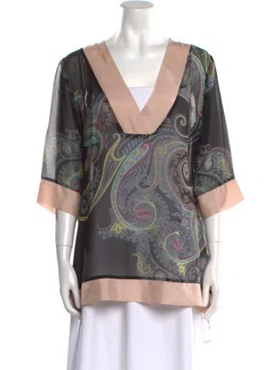 Pre-owned Etro Paisley Print V-neck Tunic In Black