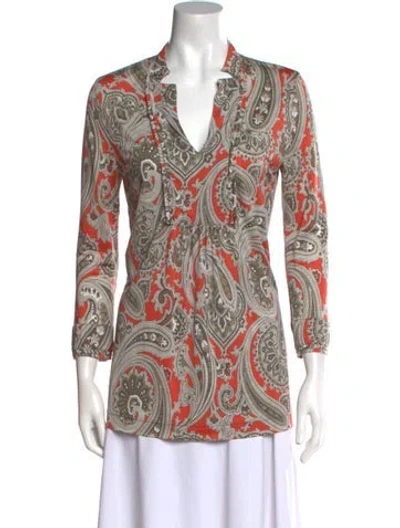 Pre-owned Etro Paisley Print V-neck Tunic In Orange