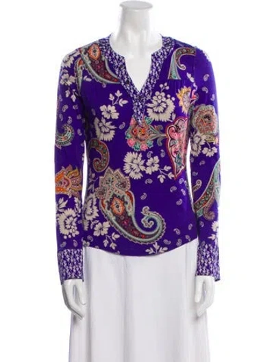 Pre-owned Etro Paisley Print V-neck Tunic In Purple