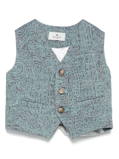 Etro Babies' Paisley-print Waistcoat In Blue