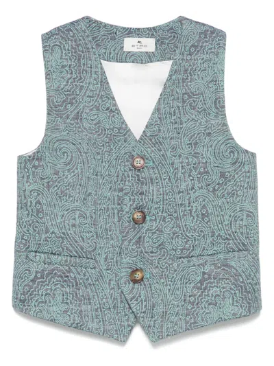 Etro Kids' Paisley-print Waistcoat In Blue