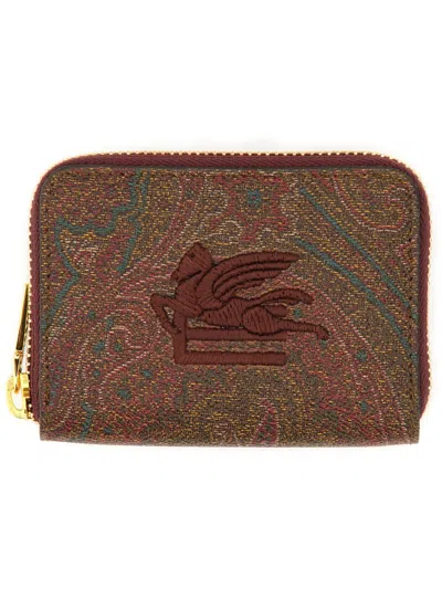 Etro Paisley Jacquard Zip Wallet In Red