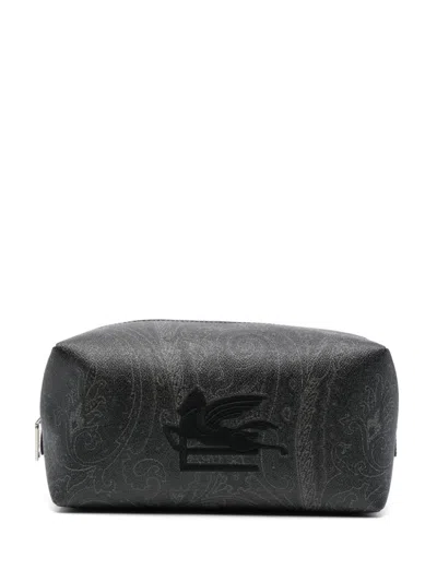 Etro Paisley-print Wash Bag In Black