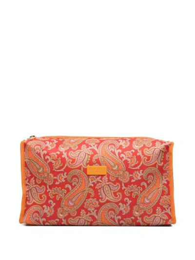 Etro Paisley-print Wash Bag In Red
