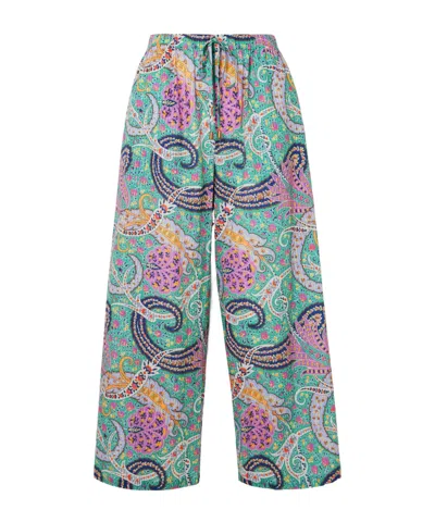 Etro Paisley-print Cotton And Silk-blend Voile Wide-leg Pants In Green
