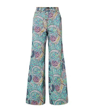 Etro Paisley-print High-rise Wide-leg Jeans In Blue