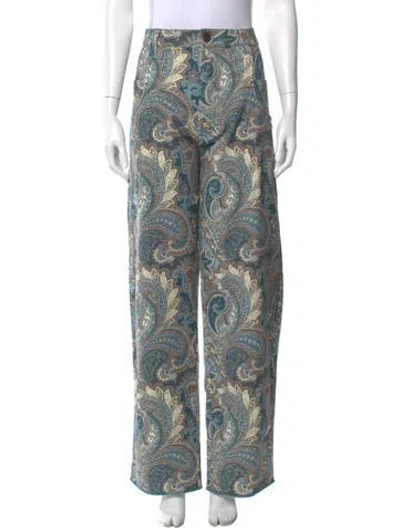 Pre-owned Etro Paisley Print Wide Leg Pants In Blue