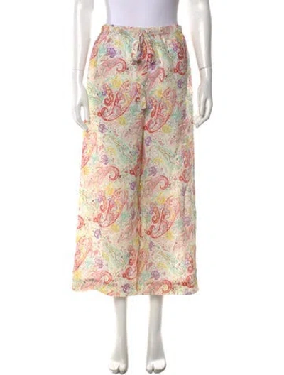 Pre-owned Etro Paisley Print Wide Leg Pants In White