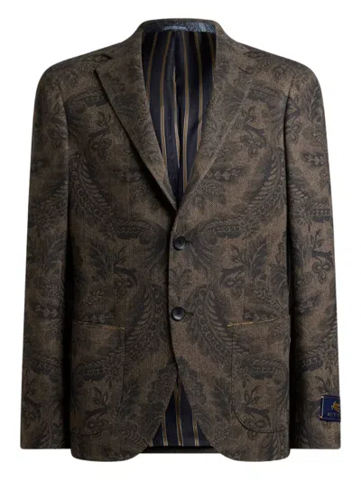 Etro Paisley Print Wool Blazer In Black