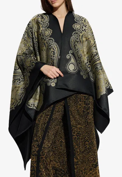 Etro Paisley Print Wool-blend Cape In Black