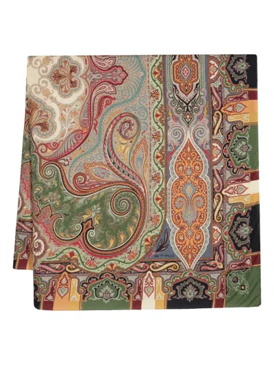 Etro Paisley-print Wool-blend Scarf In Beige