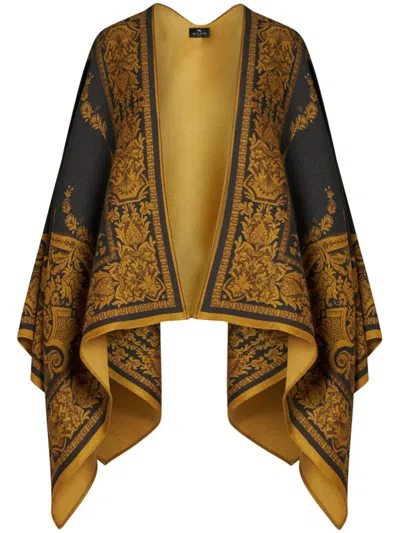 Etro Draped Trim Lightweight Ornate Capes Poncho In Black