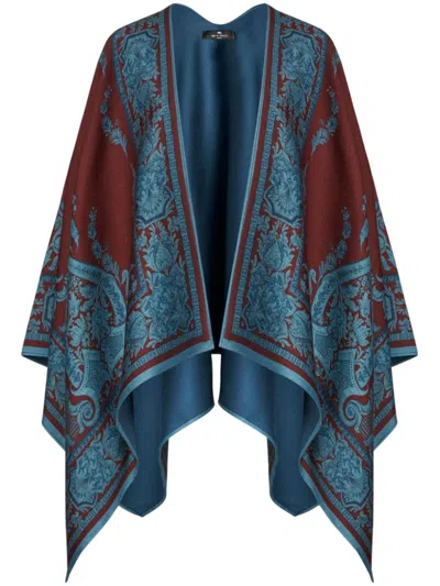 Etro Paisley-print Wool Cape In Burgundy