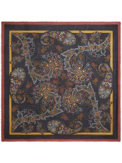 Etro Paisley-print Wool-silk Blend Scarf In Schwarz