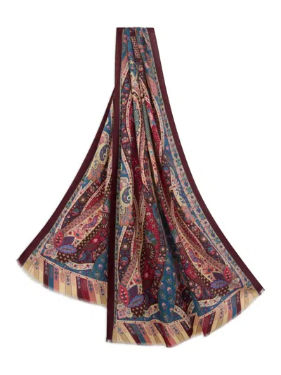 Etro Paisley Print Wool Silk Scarf In Multi