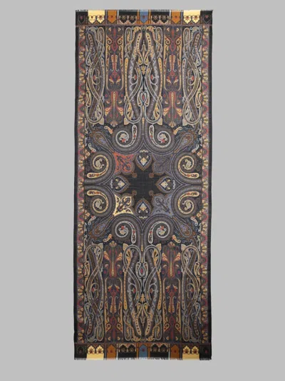 Etro Paisley Print Wool Silk Scarf In Multicolour