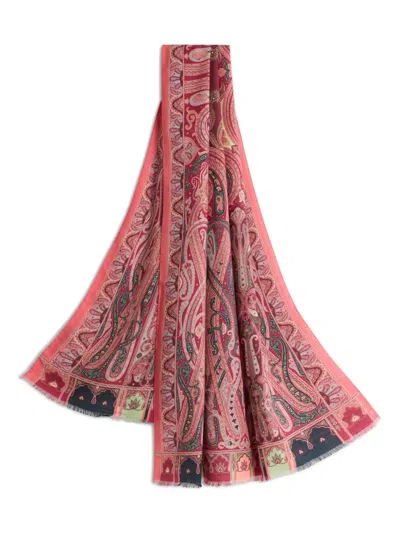 Etro Paisley Print Wool Silk Scarf In Pink