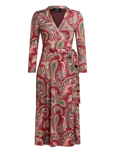 Etro Paisley-print Wrap Midi Dress In Red