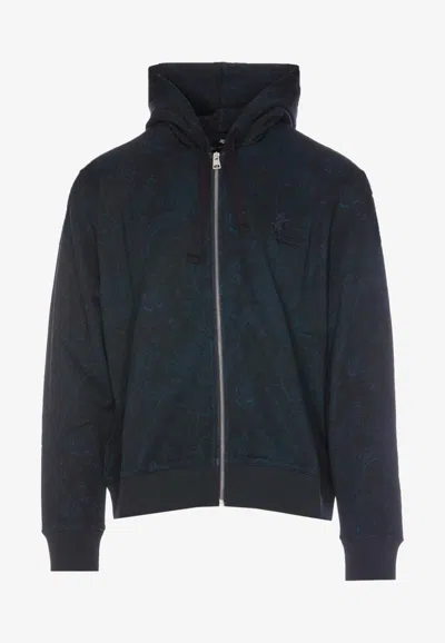 Etro Paisley Print Zip-up Hoodie In Blue