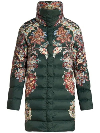 Etro , Printed Nylon Down Jacket, Woman, Green, Size 40