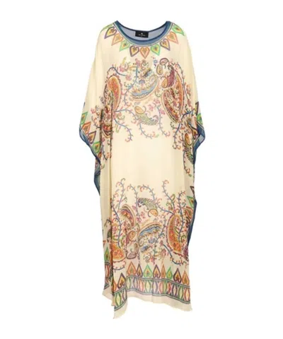 Etro Paisley Printed Beach Kaftan In Neutral