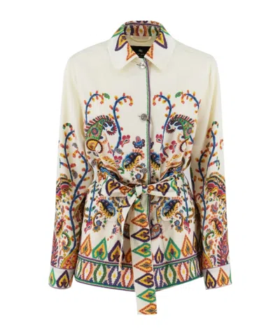 Etro Paisley Printed Belted Jacket In Nude