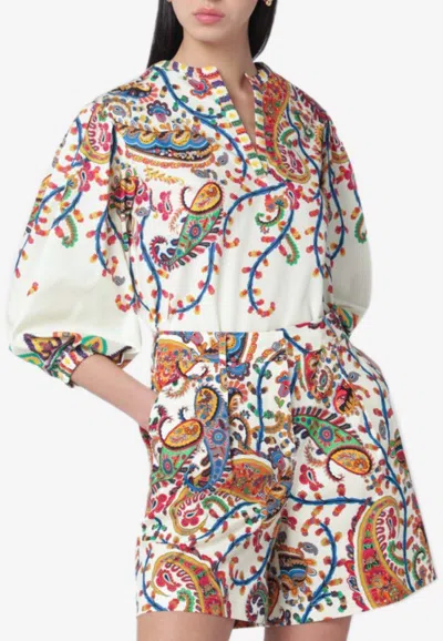 Etro Cotton Blouse With Placed Floral Paisley Print In Brown
