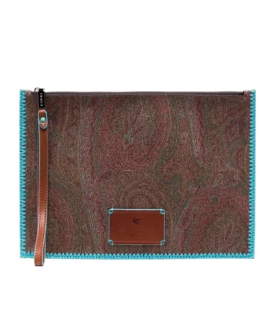 Etro Paisley Printed Clutch In Brown