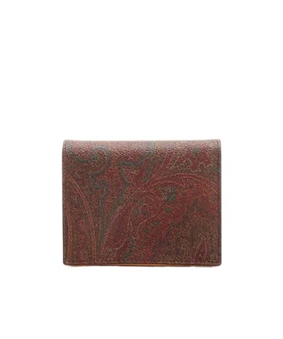Etro Paisley Printed Double Fold Wallet In Brown