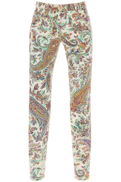 Etro Paisley-printed High-waist Stretched Jeans In Stampa Fdo Bianco (white)