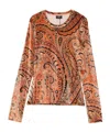 Etro Emerald Paisley Velvet Long Sleeve Crewneck In Multi