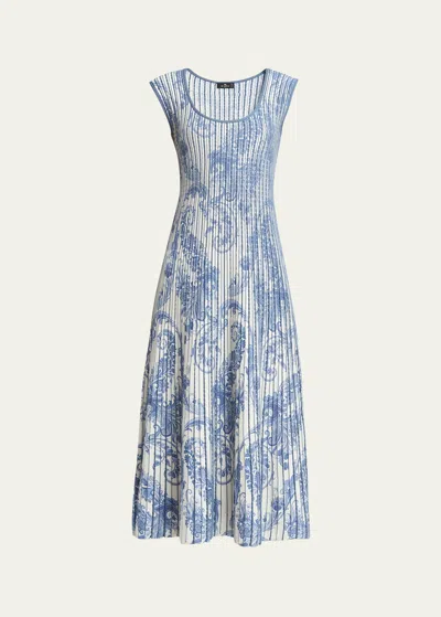 Etro Paisley Printed Knitwear Midi Dress In Light Blue-green