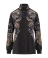 Etro Floral Pattern Silk Shirt With Side Slits In Black