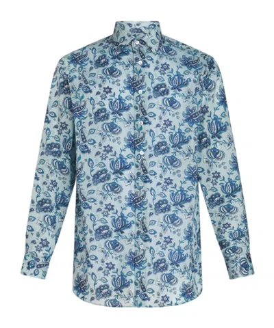 Etro Paisley Printed Long-sleeved Shirt In Blue