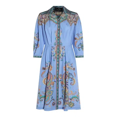 Etro Paisley Printed Midi Dress In Blue