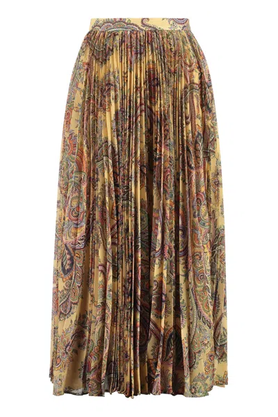 Etro Paisley Printed Pleated Skirt In Tan