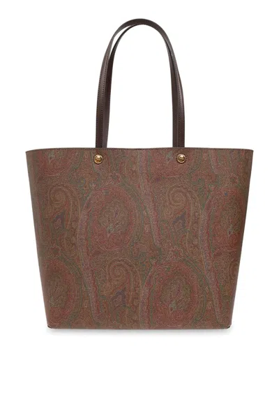 Etro Paisley Printed Shopper Bag In Brown