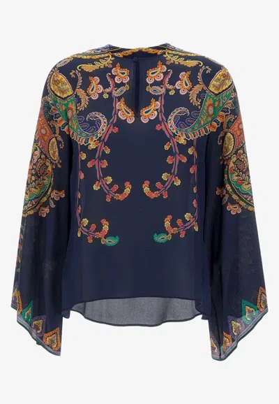 Etro Paisley-printed Silk Blouse In Blue