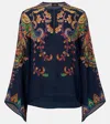 Etro Paisley Printed Silk Blouse In Blue